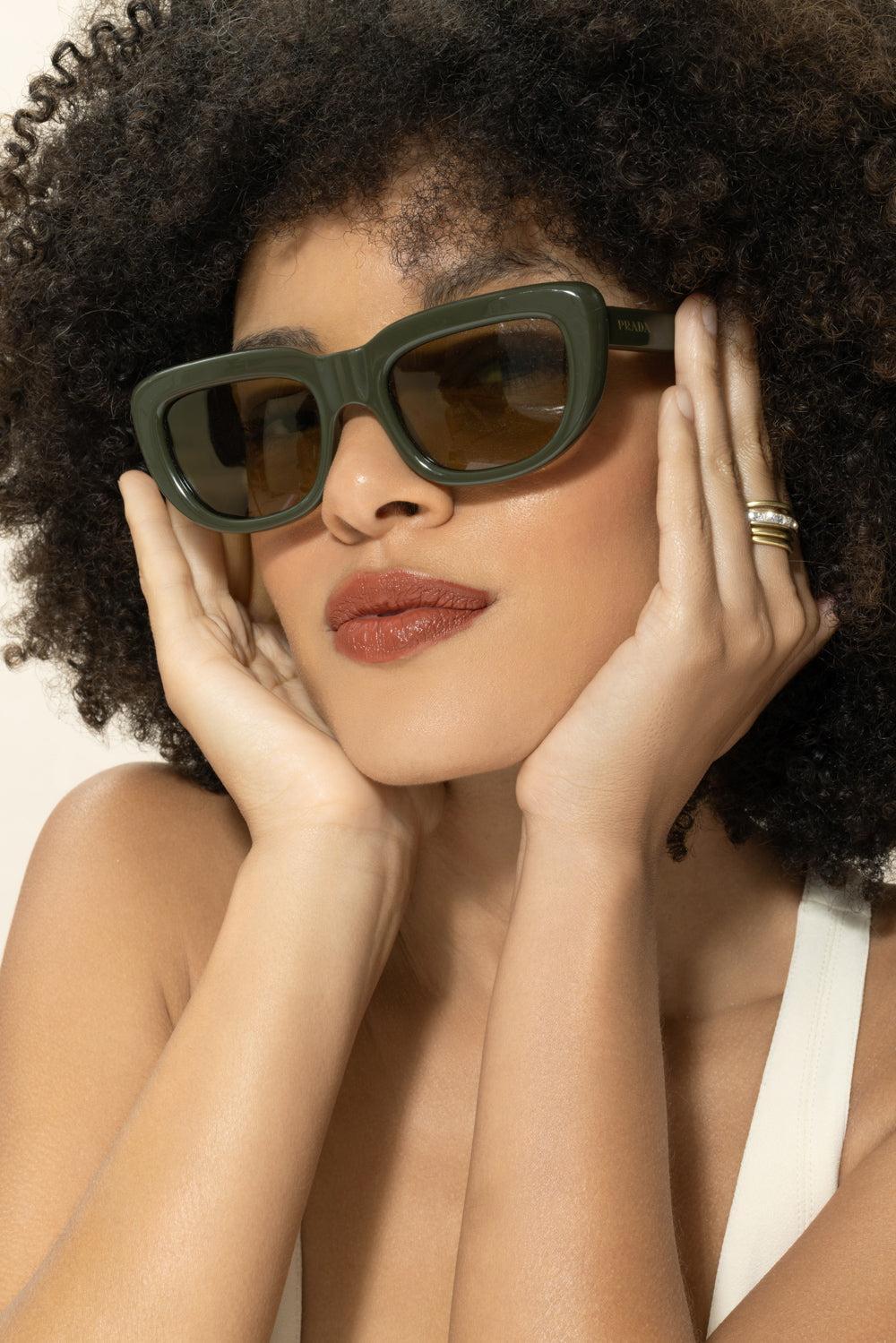 Square Cat Eye Sunglasses - Laurel Green Olive-GREEN-ACCESSORIESUNGLASSES-PRADA