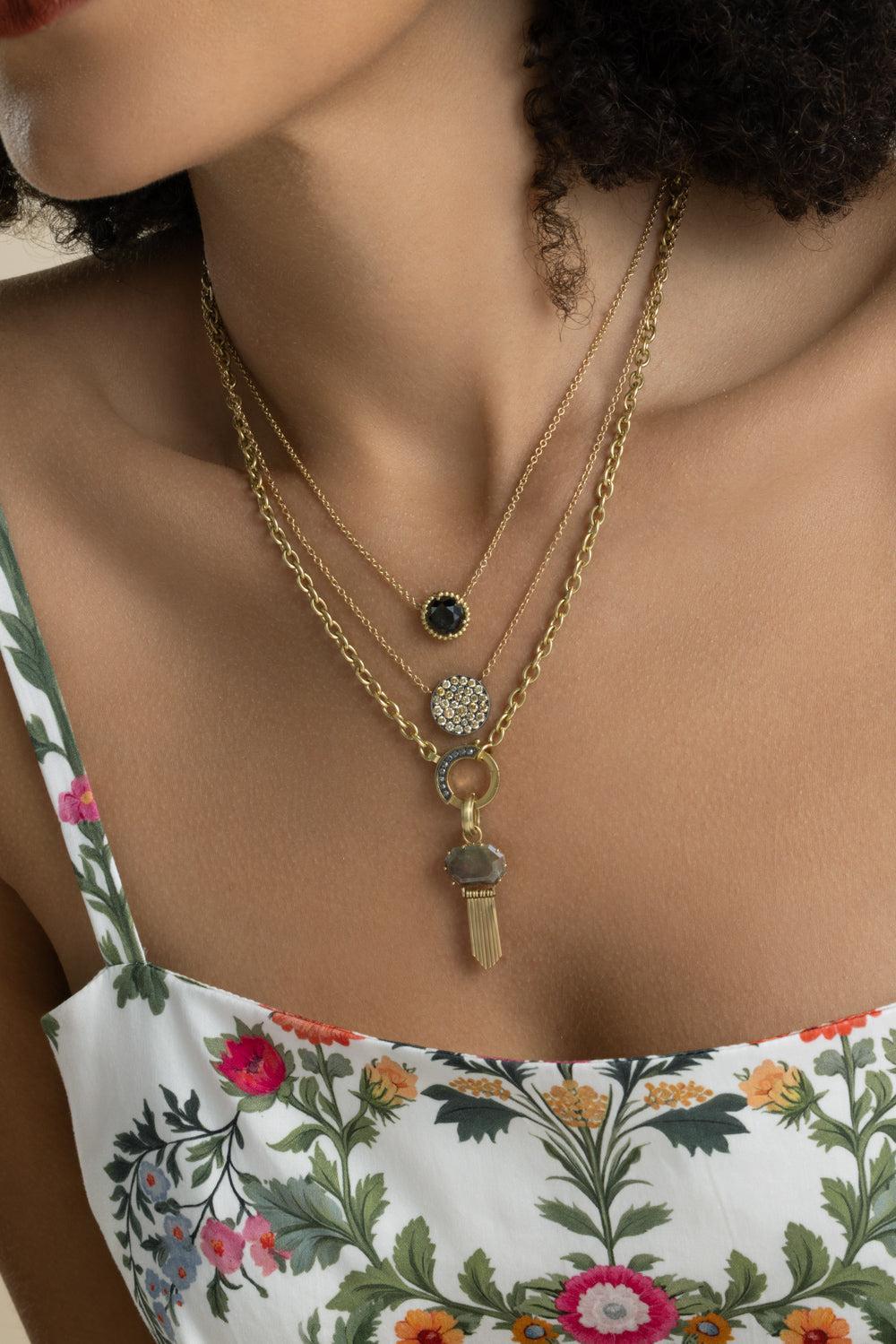 Black Diamond Pendant Chain Necklace-YELLOW GOLD-JEWELRYFINE JEWELNECKLACE O-SYLVA & CIE