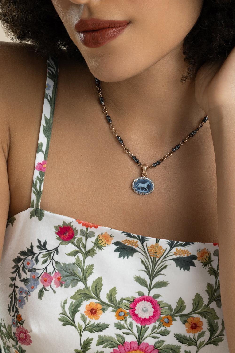 Hematite Bead Chain Necklace-ROSE GOLD-18-JEWELRYFINE JEWELNECKLACE O-SYLVA & CIE