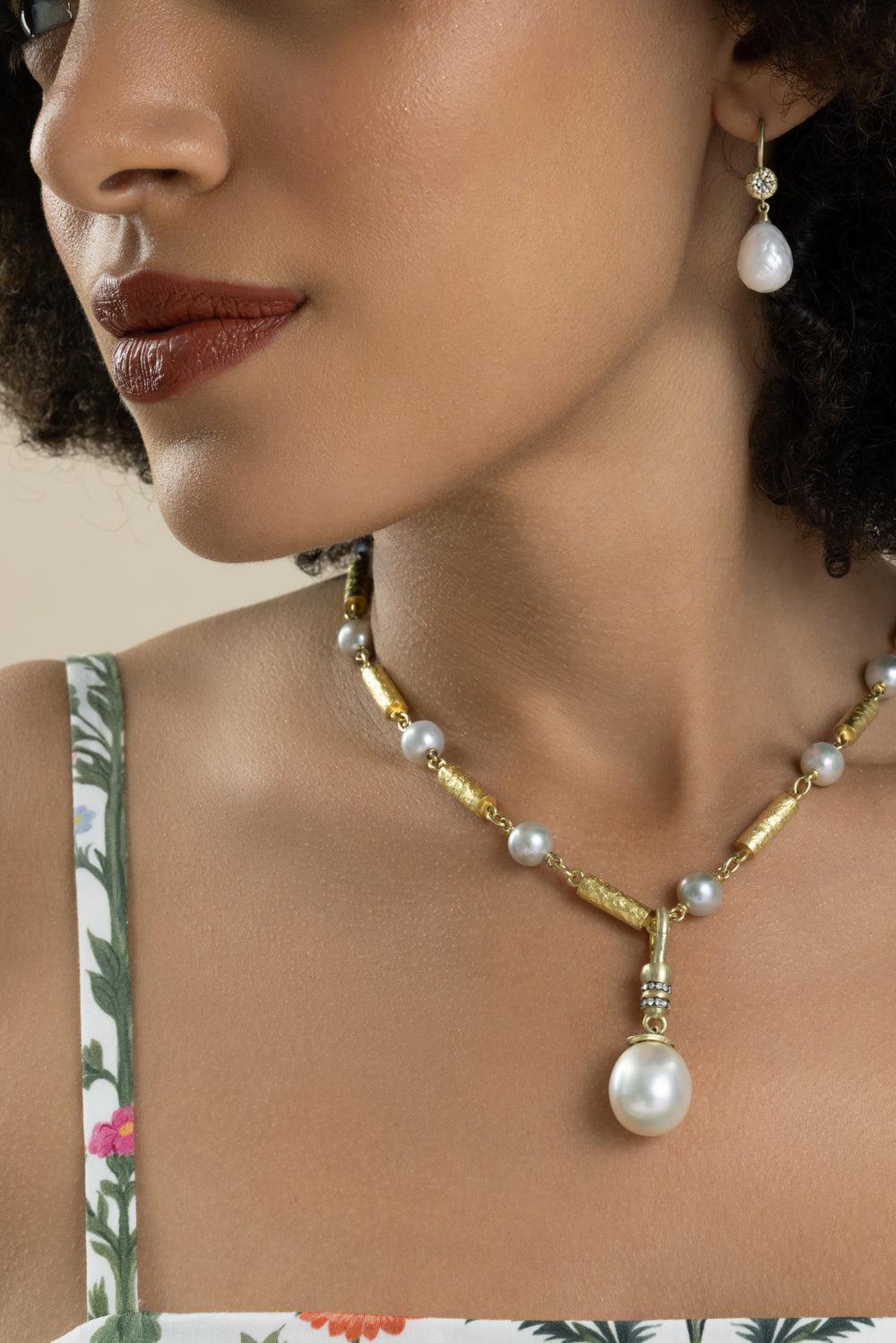 Diamond Pearl Bulb Earrings-YELLOW GOLD-JEWELRYFINE JEWELEARRING-SYLVA & CIE