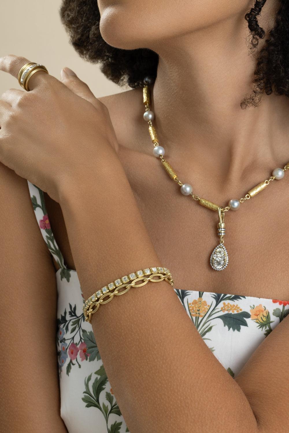 Link Mirage Collection Bracelet-YELLOW GOLD-7.25-JEWELRYFINE JEWELBRACELET O-SYLVA & CIE
