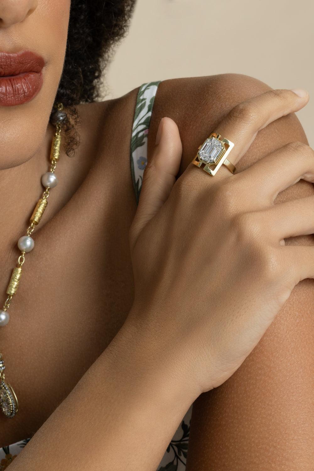 Mosaic Diamond Ring-YELLOW GOLD-7.5-JEWELRYFINE JEWELRING-SYLVA & CIE