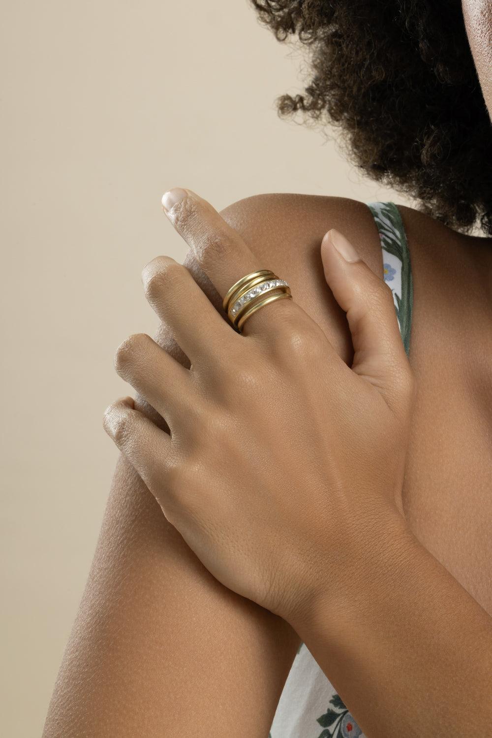 Diamond Spiral French Cut Ring-YELLOW GOLD-7-JEWELRYFINE JEWELRING-SYLVA & CIE