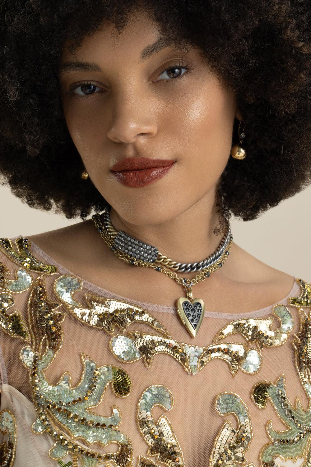 Hematite Small Bead Chain Necklace-YELLOW GOLD-18-JEWELRYFINE JEWELNECKLACE O-SYLVA & CIE