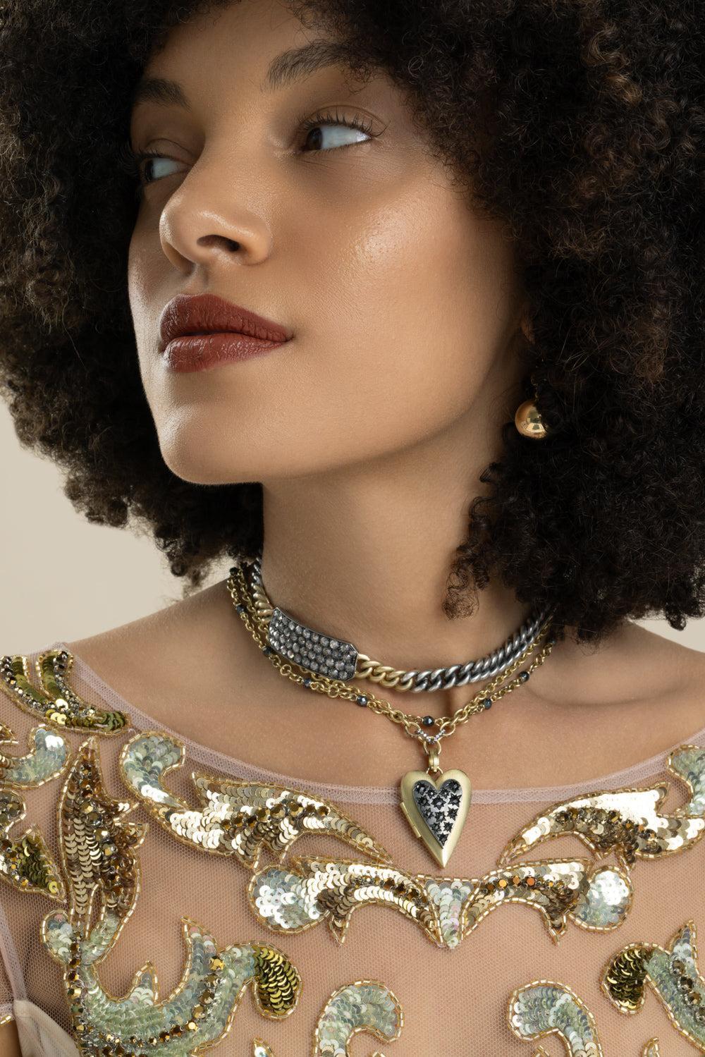 Diamond Black Heart Ten Table Pendant-YELLOW GOLD-JEWELRYFINE JEWELPENDANT-SYLVA & CIE