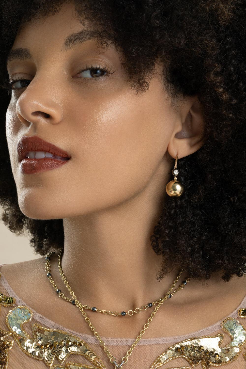 Diamond Old European Caviar Ball Earrings-YELLOW GOLD-JEWELRYFINE JEWELEARRING-SYLVA & CIE
