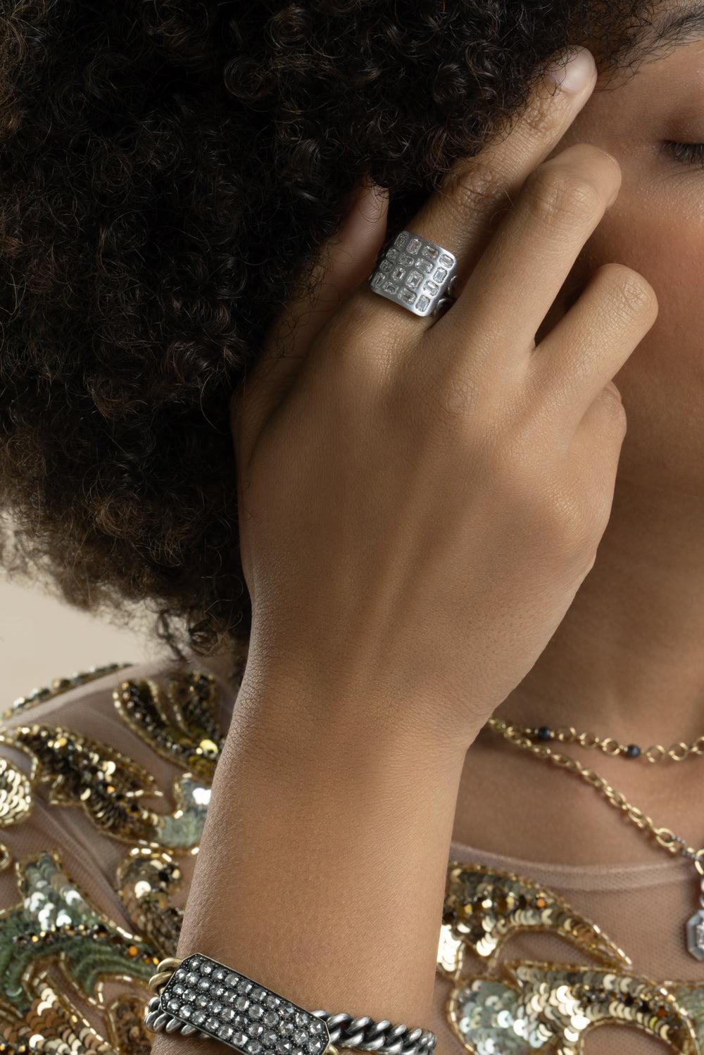 Diamond Baguette Small Ten Table Ring-WHITE GOLD-7.75-JEWELRYFINE JEWELRING-SYLVA & CIE