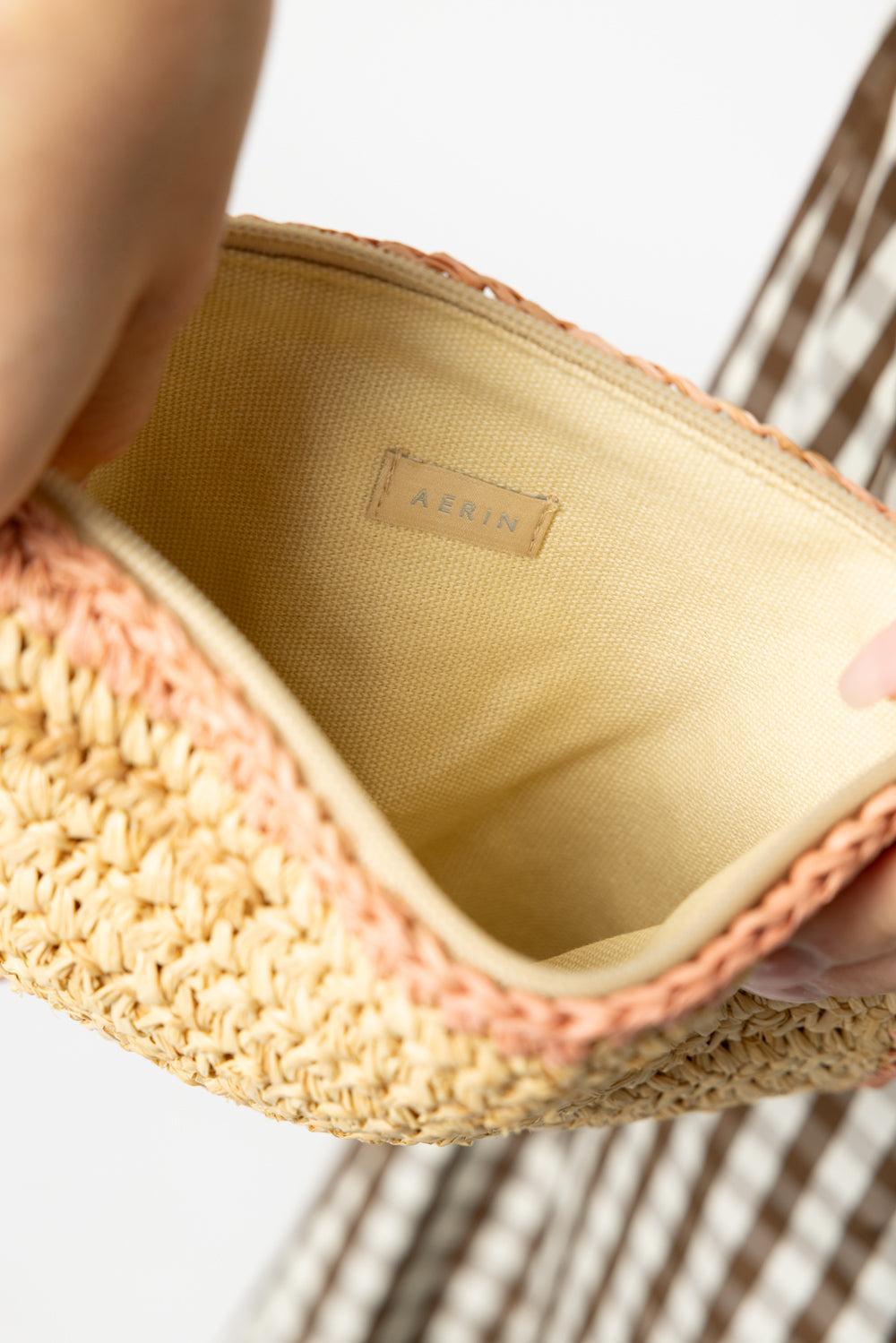 Small Raffia Pouch - Pink-NAT/PINK-HANDBAGCLUTCHES-AERIN LAUDER