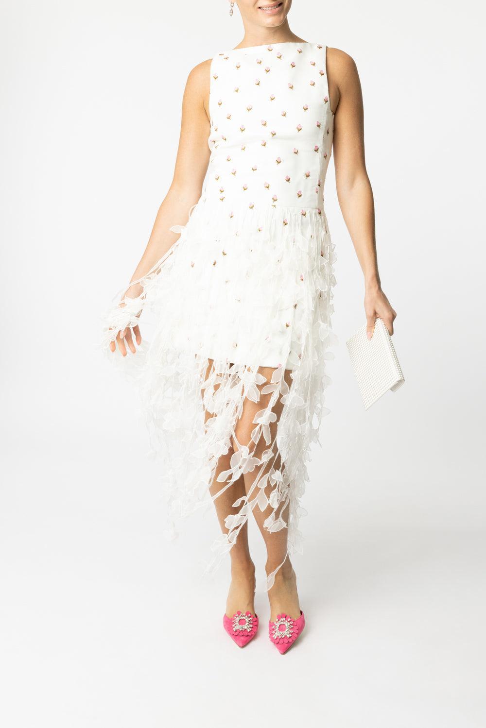 Floral Applique Dress-IVORY-40-CLOTHINGDRESSCOCKTAIL-GIAMBATTISTA VALLI