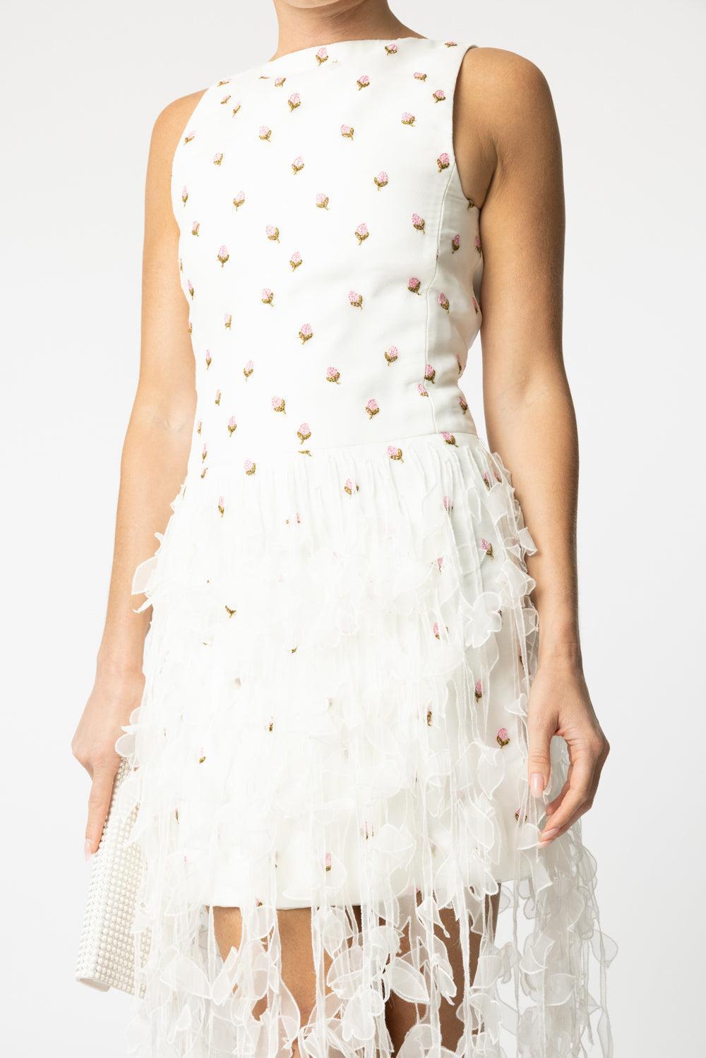 Floral Applique Dress-IVORY-40-CLOTHINGDRESSCOCKTAIL-GIAMBATTISTA VALLI