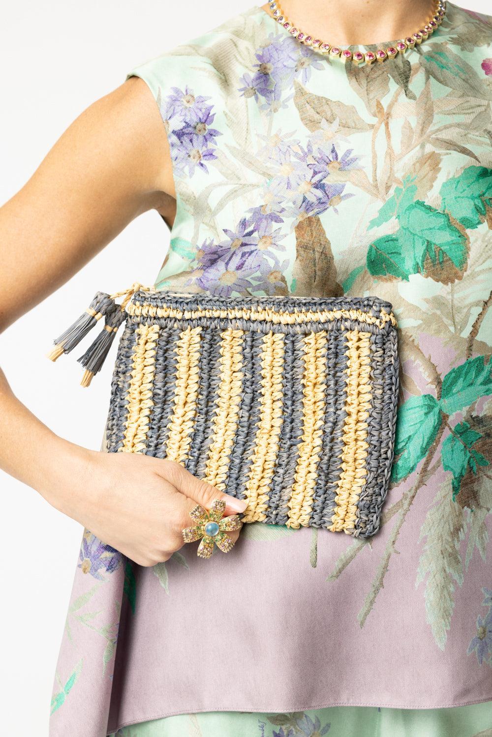 Small Striped Zip-Pouch-DNM BLUE-HANDBAGCLUTCHES-AERIN LAUDER