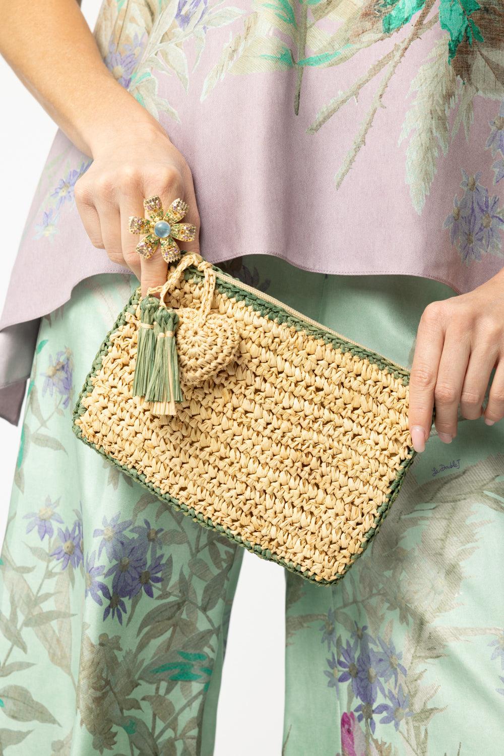 Small Raffia Pouch - Sage-NAT/SAGE-HANDBAGCLUTCHES-AERIN LAUDER