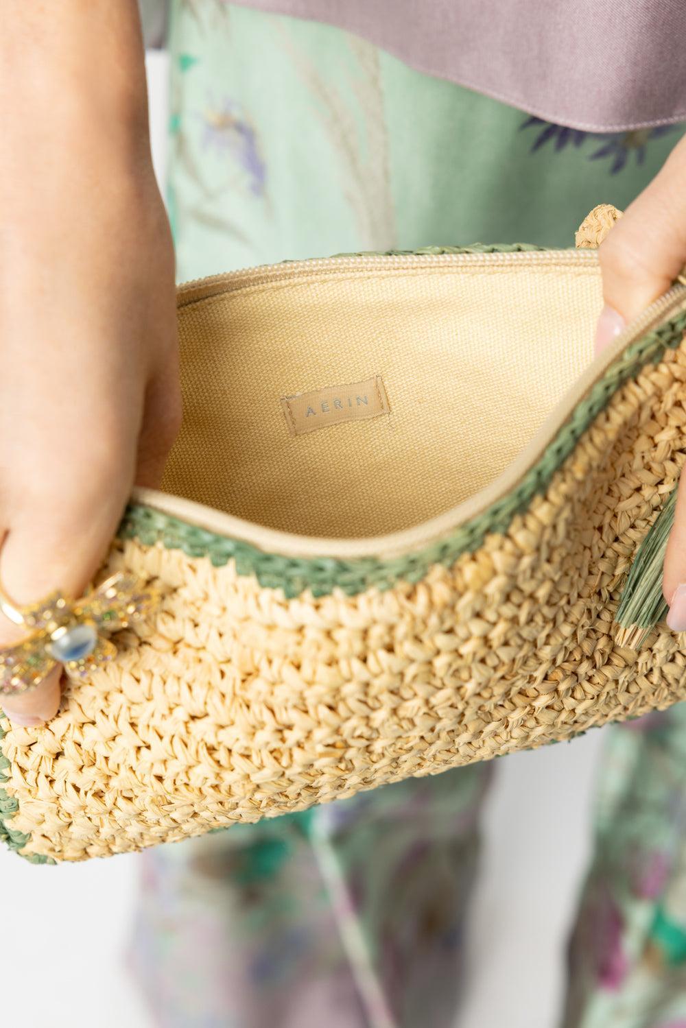 Small Raffia Pouch - Sage-NAT/SAGE-HANDBAGCLUTCHES-AERIN LAUDER