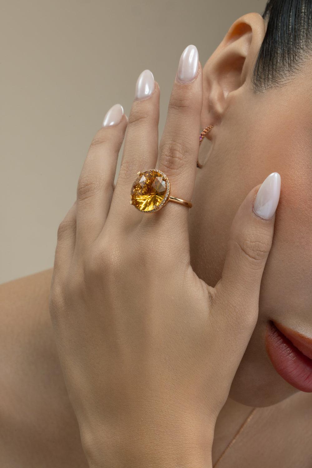 Diamond Citrine Round Ring-ROSE GOLD-6-JEWELRYFINE JEWELRING-LISA NIK