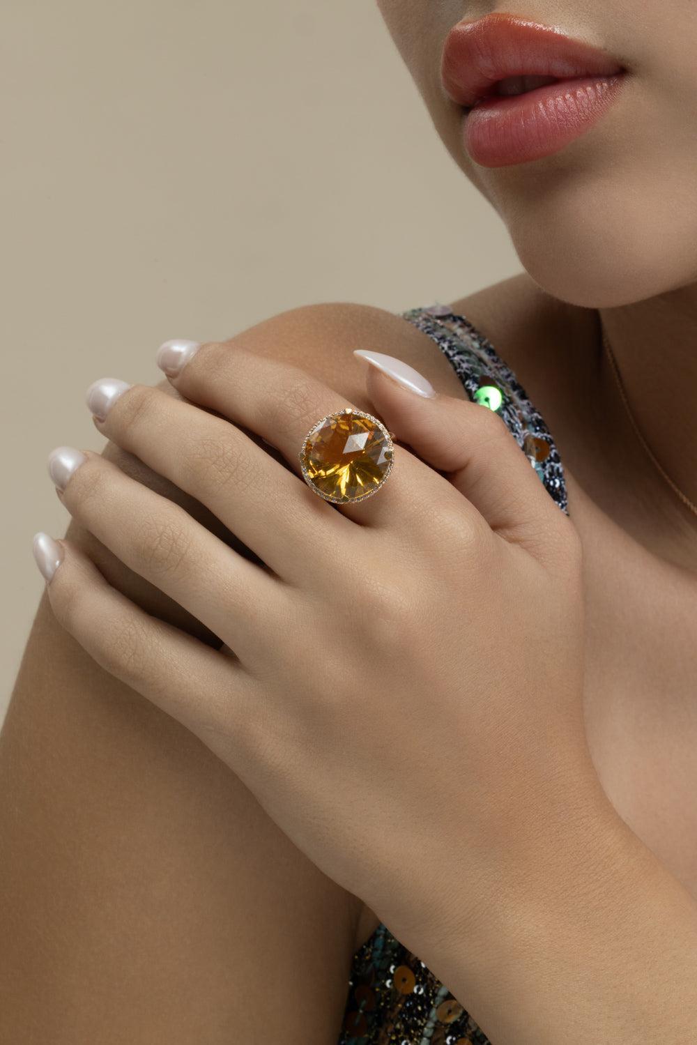 Diamond Citrine Round Ring-ROSE GOLD-6-JEWELRYFINE JEWELRING-LISA NIK