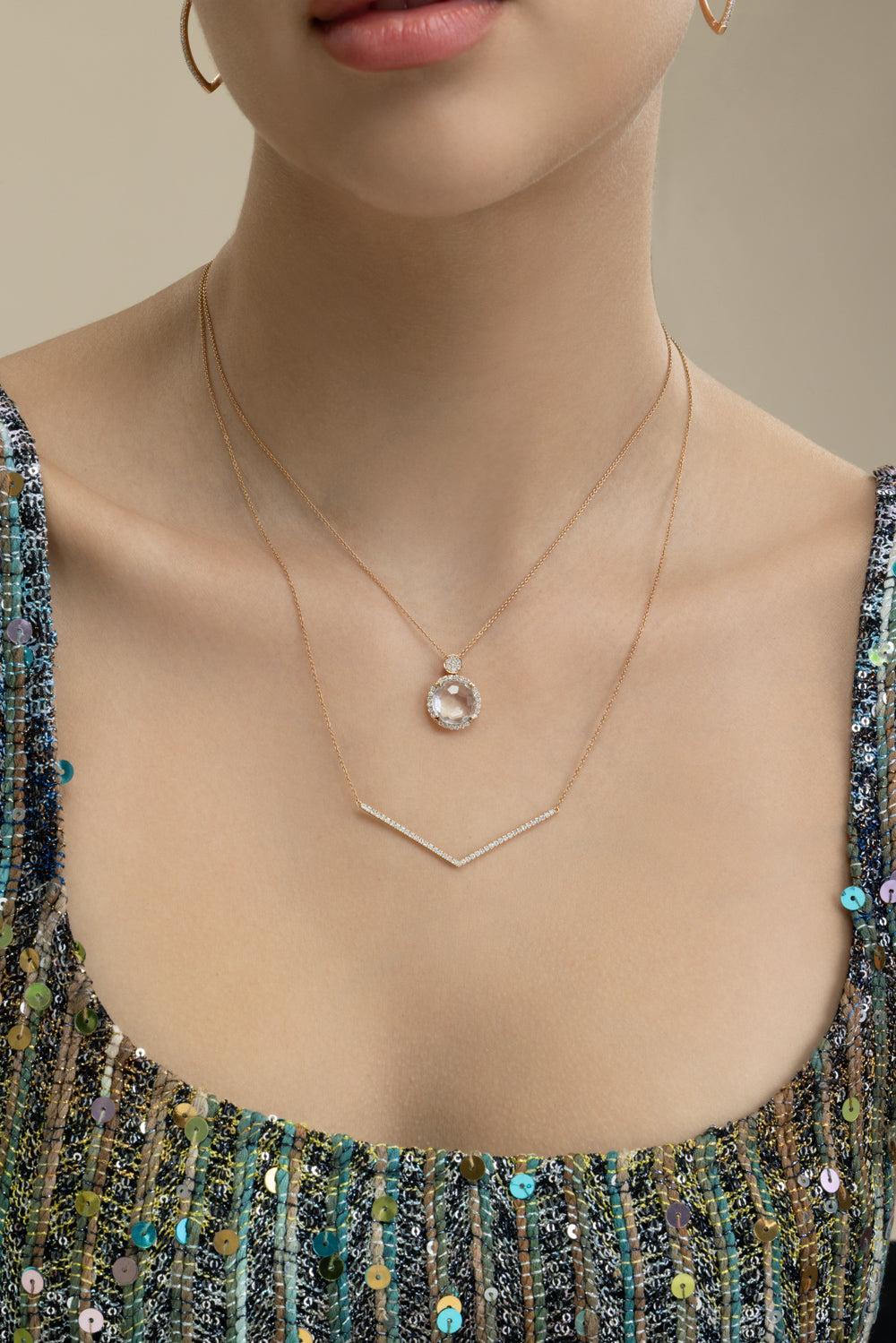 Clear Quartz Round Pendant Necklace-ROSE GOLD-JEWELRYFINE JEWELNECKLACE O-LISA NIK