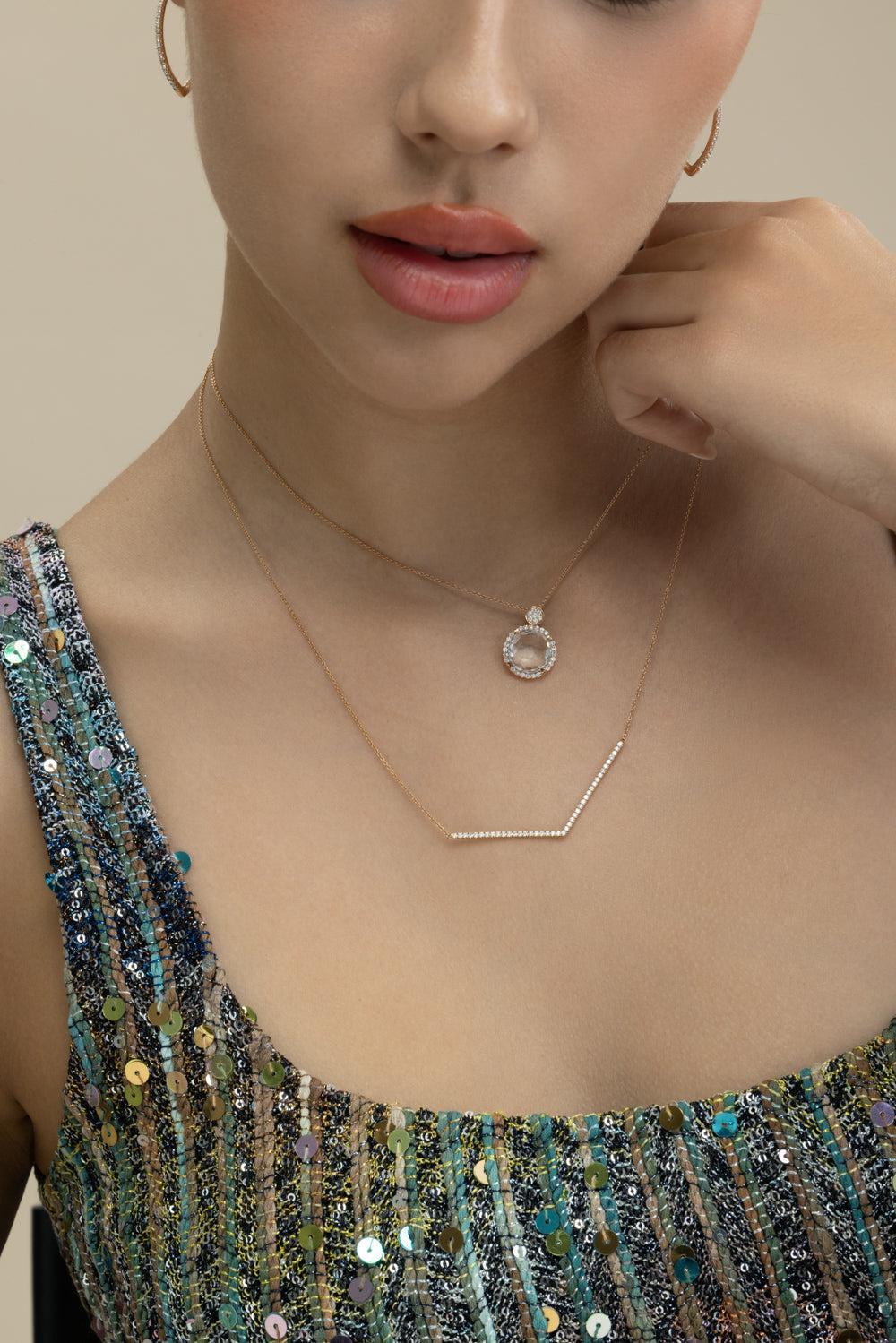 Clear Quartz Round Pendant Necklace-ROSE GOLD-JEWELRYFINE JEWELNECKLACE O-LISA NIK