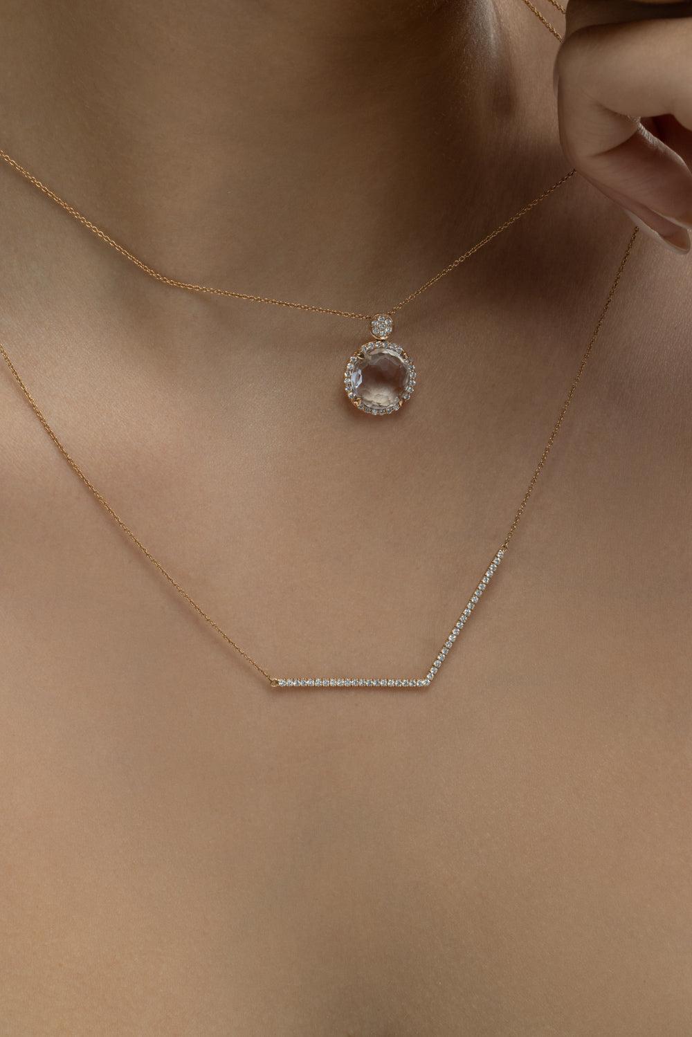 Clear Quartz Round Pendant Necklace-ROSE GOLD-JEWELRYFINE JEWELNECKLACE O-LISA NIK
