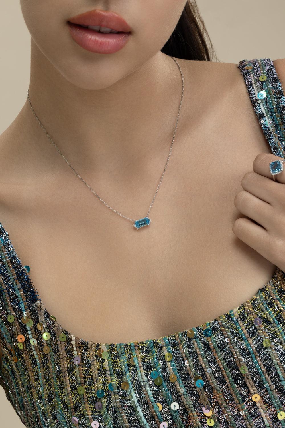 London Blue topaz Hexagon Necklace-WHITE GOLD-JEWELRYFINE JEWELNECKLACE O-LISA NIK