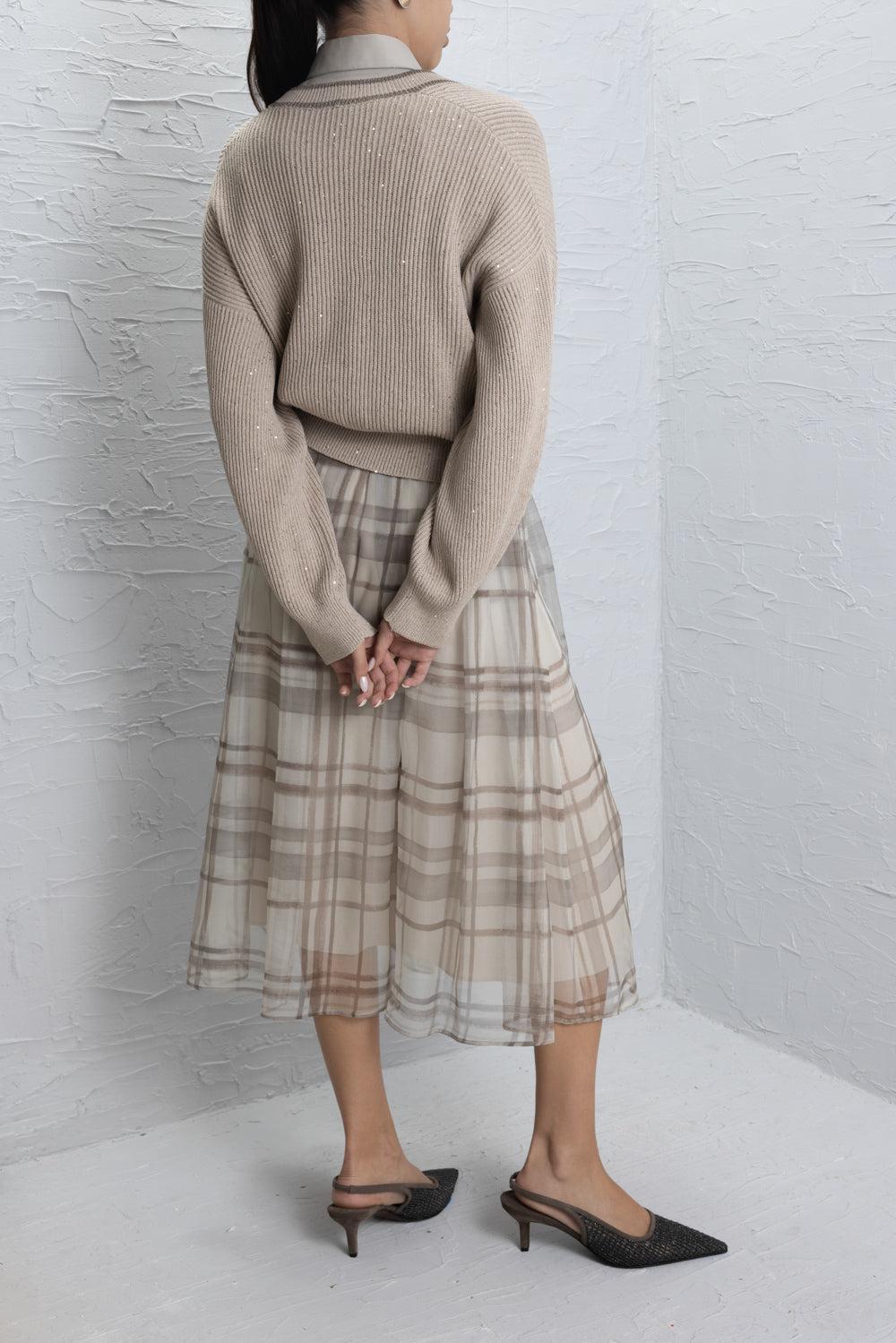 Macrocheck Print A-Line Skirt-GEOMETRC-38-CLOTHINGSKIRTMIDI-BRUNELLO CUCINELLI