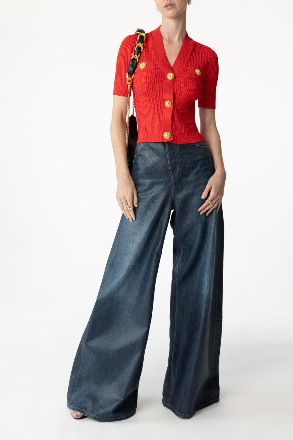 Short Sleeve Crop Cardigan-ROUGE-34-CLOTHINGTOPCARDIGAN-BALMAIN