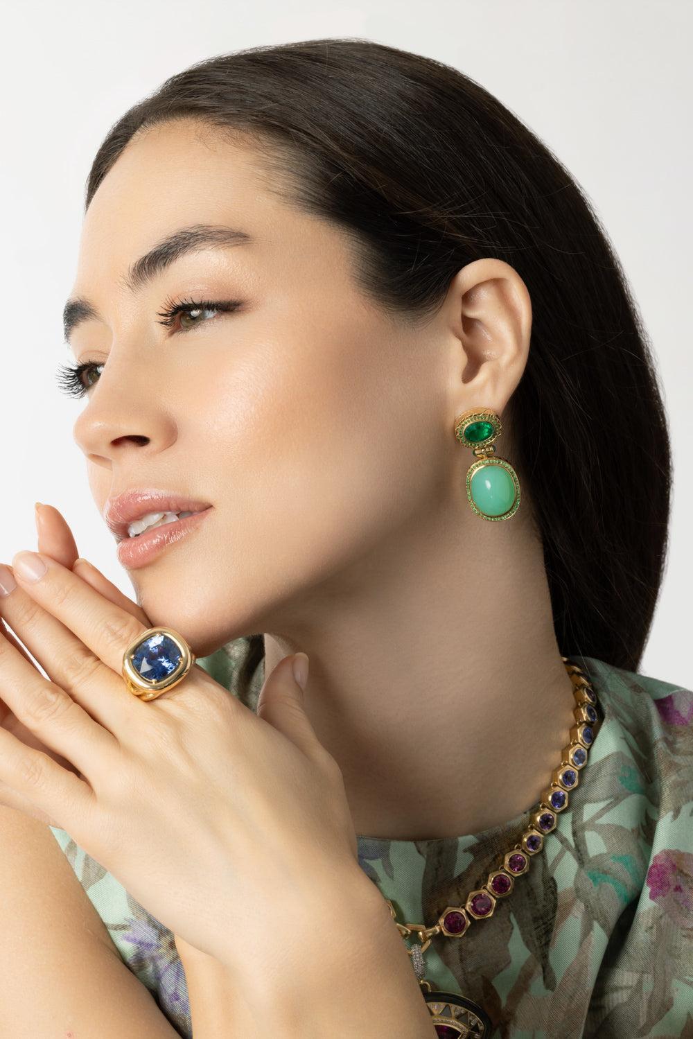 Chrysoprase Emerald Drop Earrings-YELLOW GOLD-JEWELRYFINE JEWELEARRING-HARWELL GODFREY