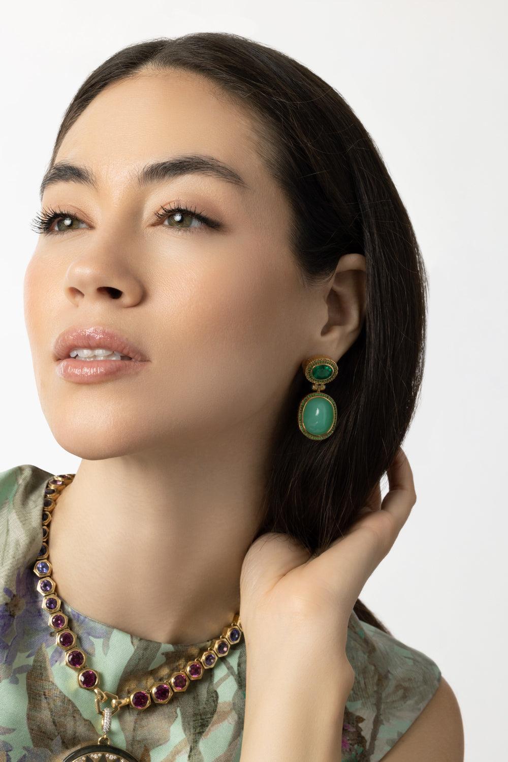 Chrysoprase Emerald Drop Earrings-YELLOW GOLD-JEWELRYFINE JEWELEARRING-HARWELL GODFREY