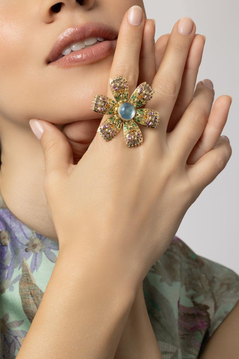Moonstone Poppy Ring-YELLOW GOLD-7-JEWELRYFINE JEWELRING-HARWELL GODFREY