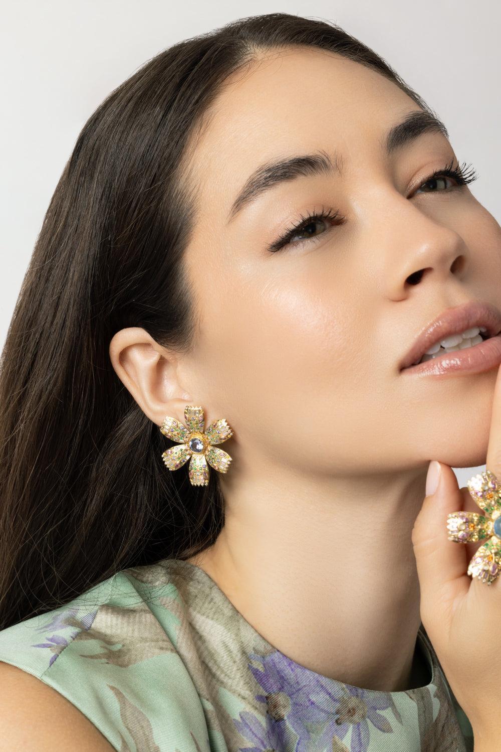 Tanzanite Poppy Stud Earrings-YELLOW GOLD-JEWELRYFINE JEWELEARRING-HARWELL GODFREY