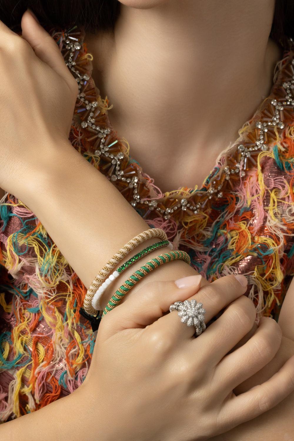 Beige Gio Stretch Bracelet-YELLOW GOLD-JEWELRYFINE JEWELBRACELET O-ROBERTO DEMEGLIO