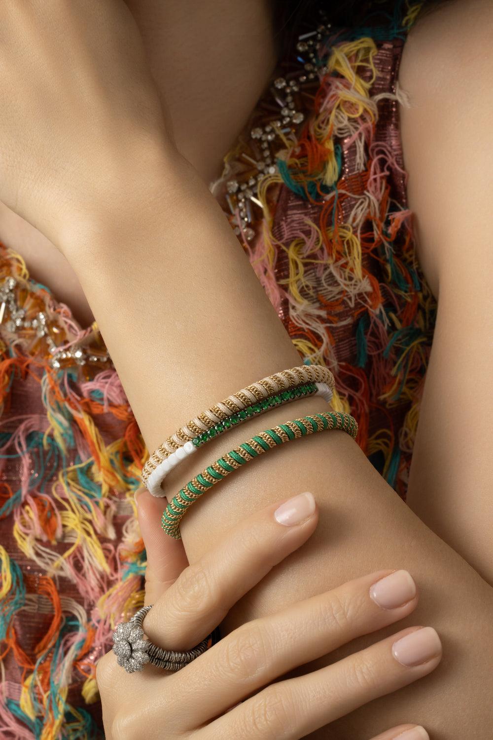 Beige Gio Stretch Bracelet-YELLOW GOLD-JEWELRYFINE JEWELBRACELET O-ROBERTO DEMEGLIO
