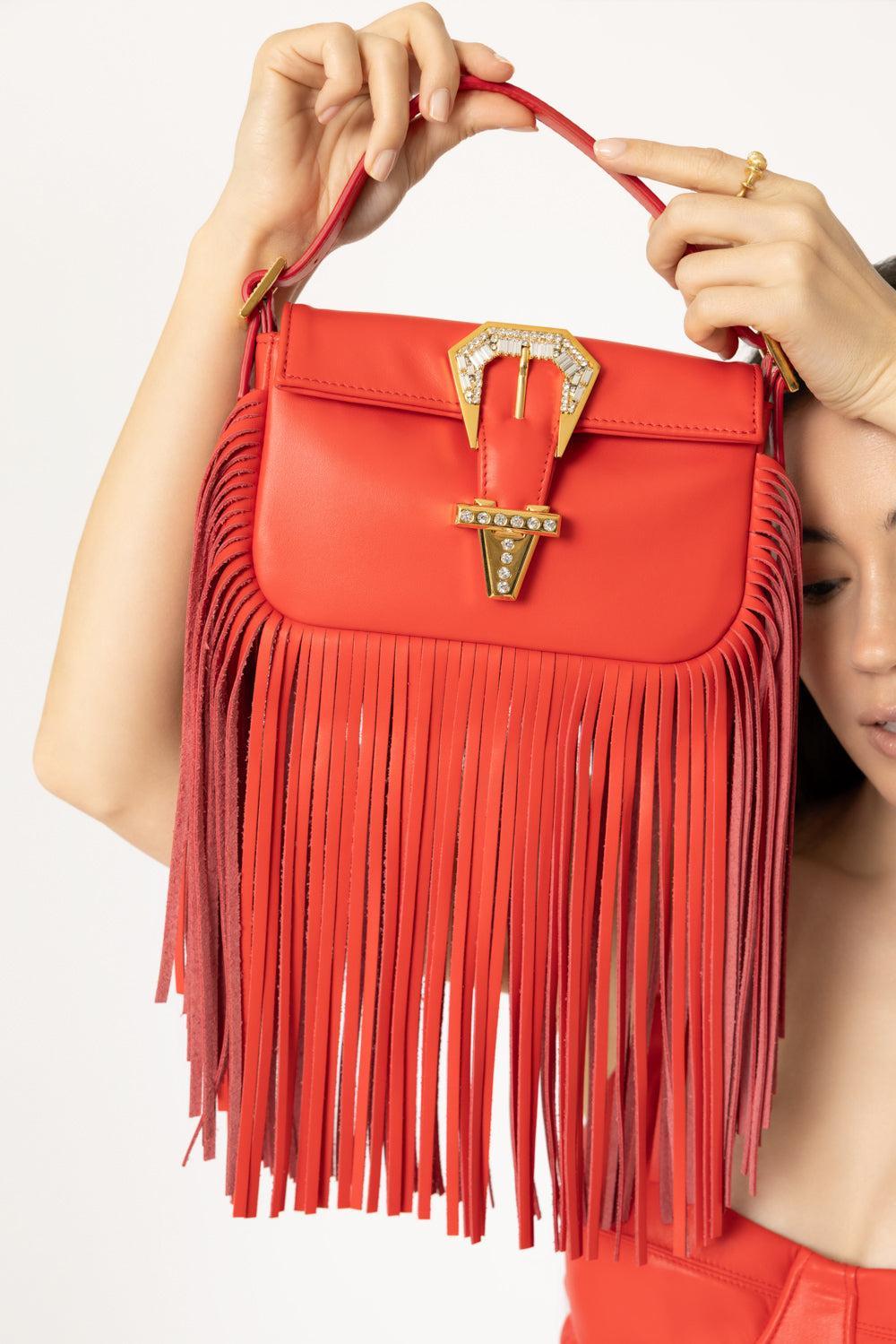 Mini Fringe Habibi Bag - Papaya-PAPAYA-O/S-HANDBAGTOP HANDLE-GEDEBE