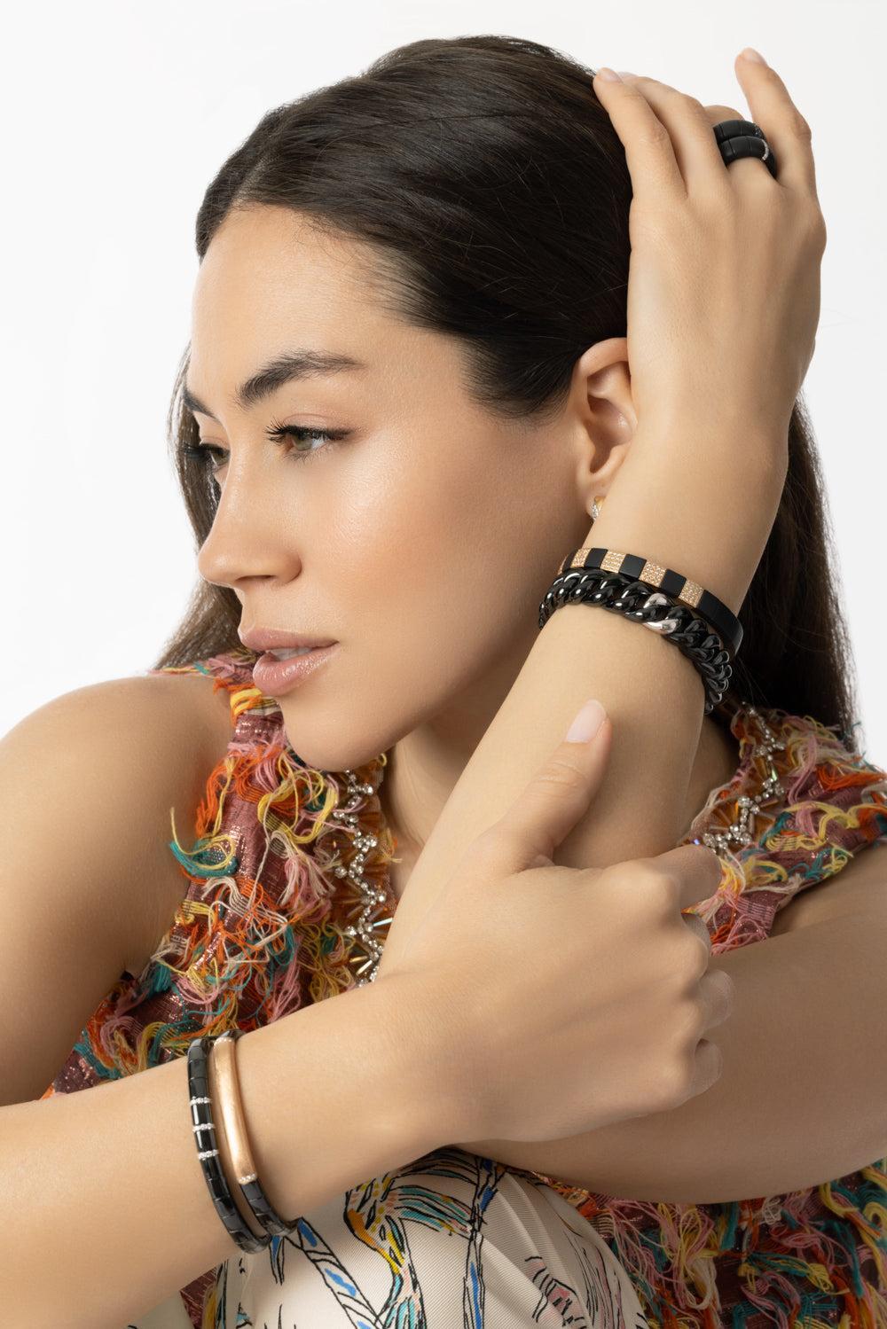 Matte Black Ceramic Three Diamond Pura Bracelet-WHITE GOLD-JEWELRYFINE JEWELBRACELET O-ROBERTO DEMEGLIO