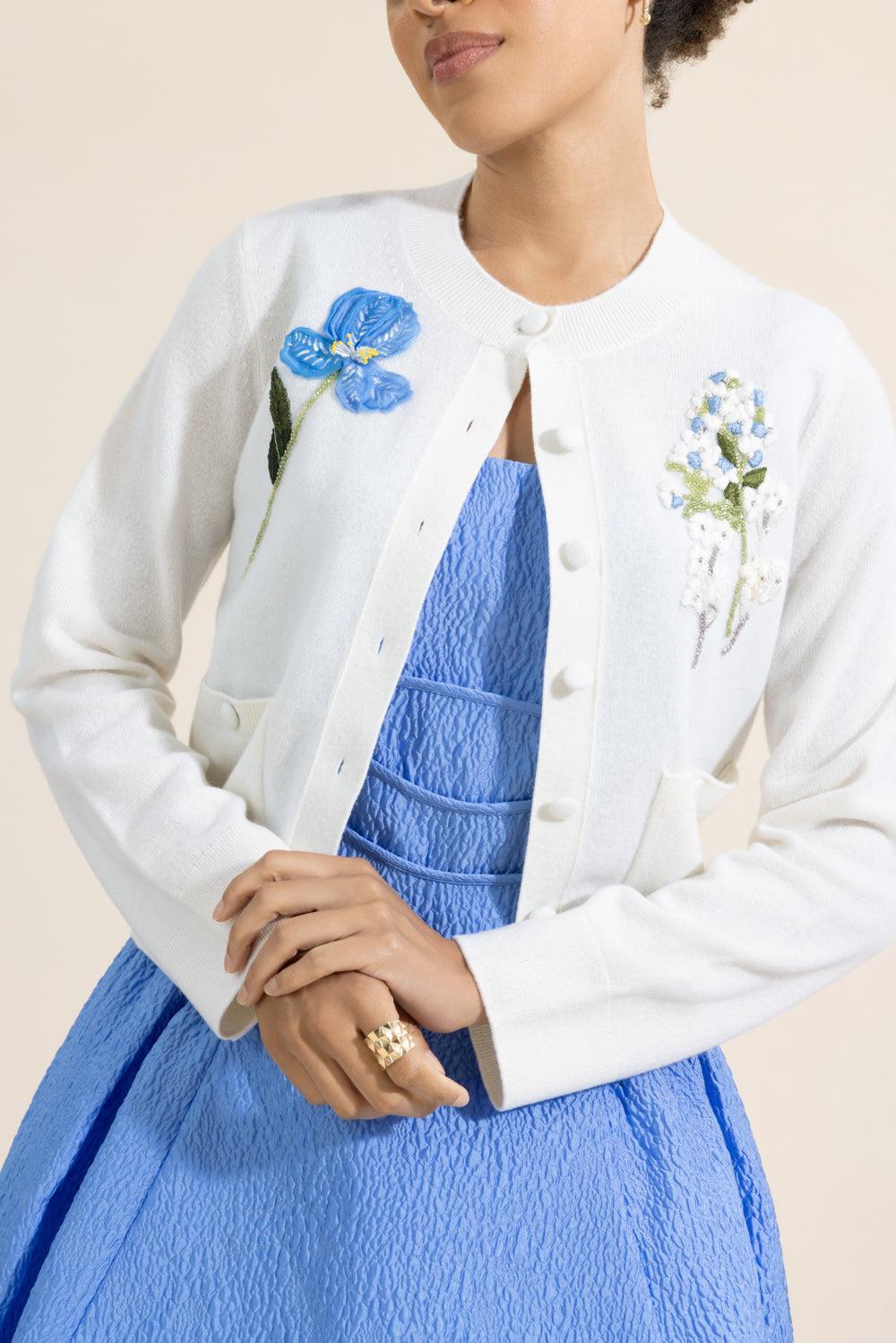 Floral Embroidered Cardigan-CREAM-XS-CLOTHINGTOPCARDIGAN-MONIQUE LHUILLIER
