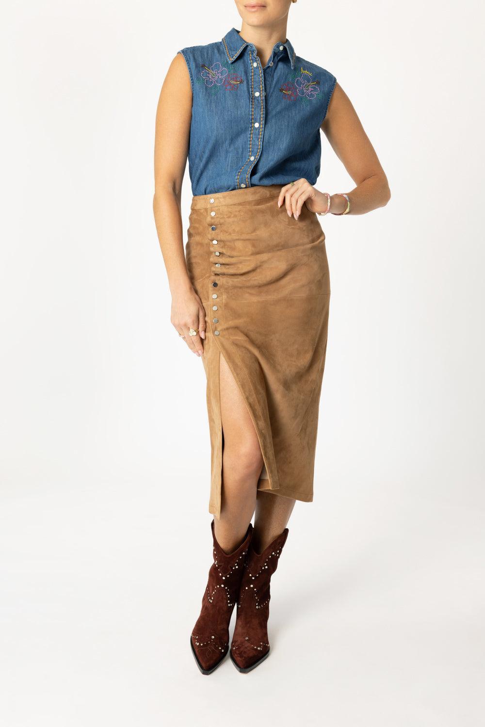Sleeveless Embroidered Top-DENIM-38-CLOTHINGTOPBLOUSE-ASPESI