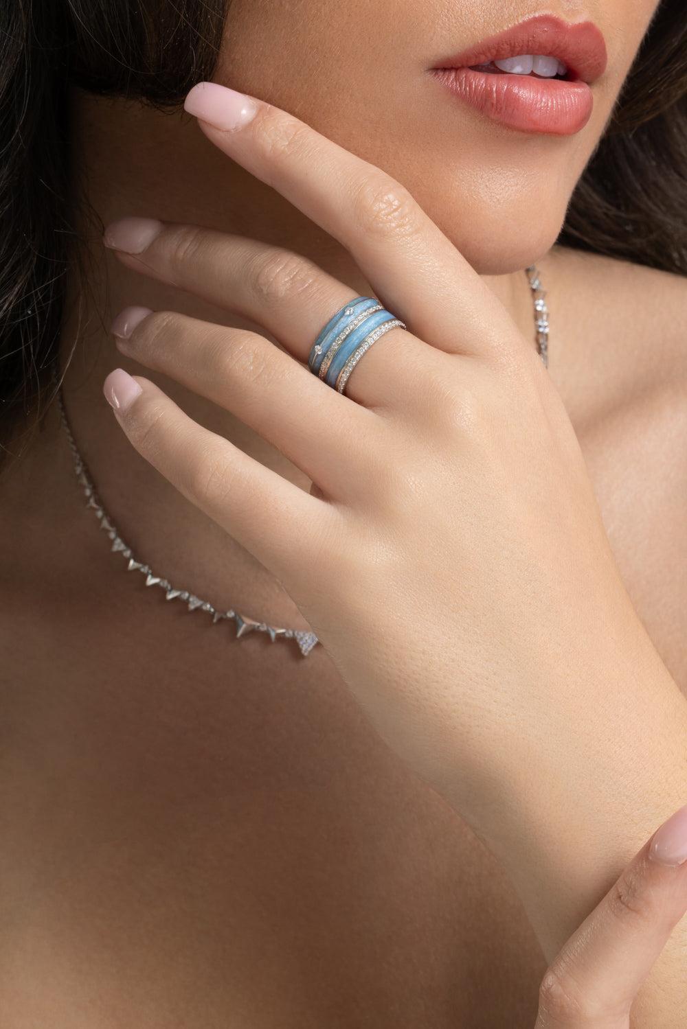 Diamond Blue Border Ring-WHITE GOLD-7-JEWELRYFINE JEWELRING-ALESSA JEWELRY