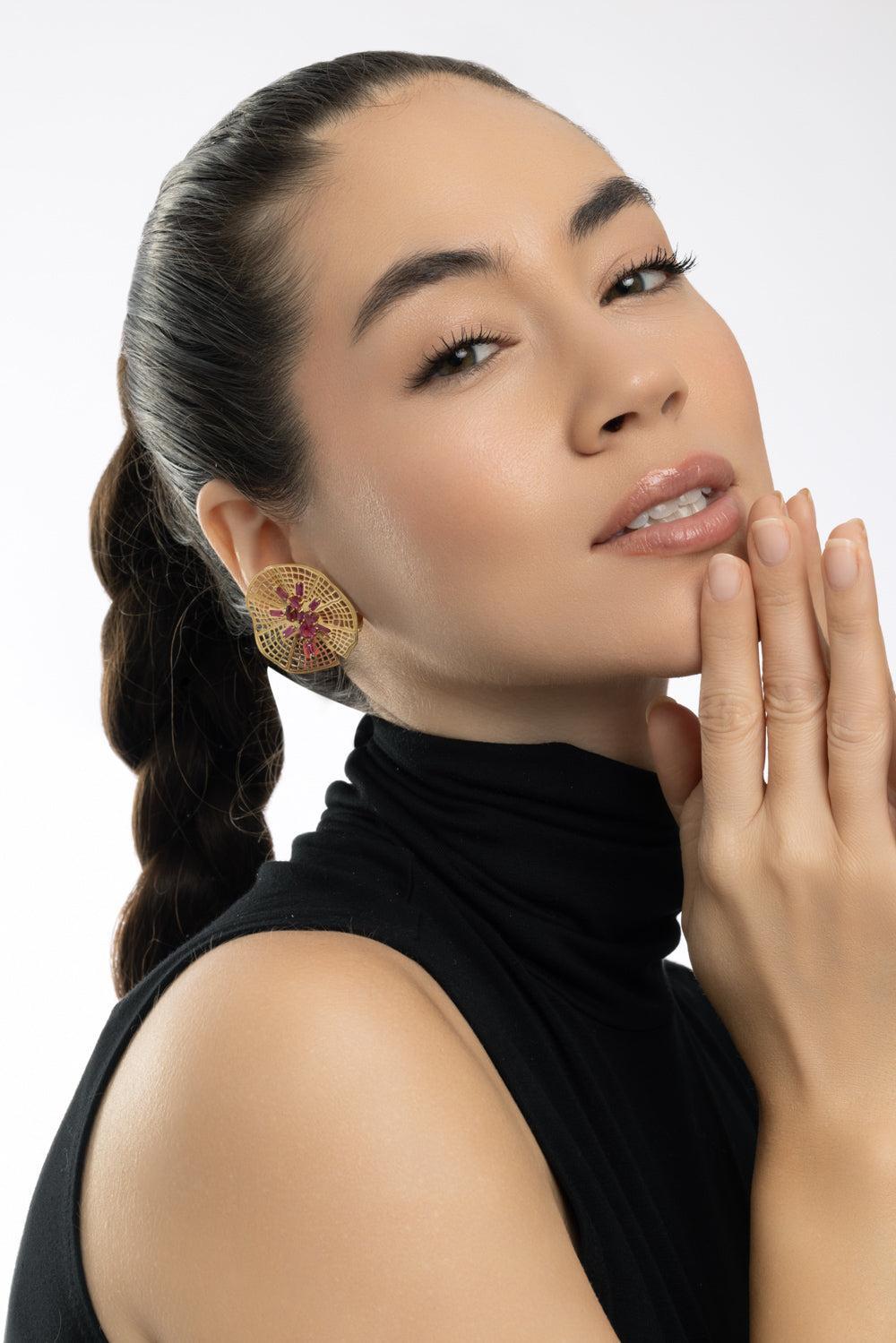 Pink Tourmaline Secret Garden Vitoria Earrings-YELLOW GOLD-JEWELRYFINE JEWELEARRING-CAROL KAUFFMANN