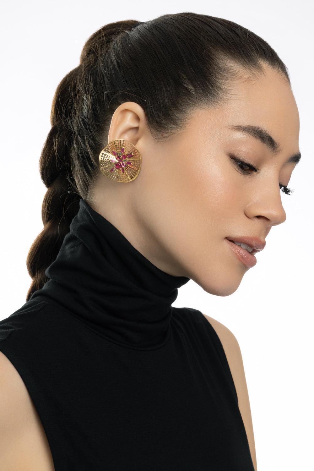 Pink Tourmaline Secret Garden Vitoria Earrings-YELLOW GOLD-JEWELRYFINE JEWELEARRING-CAROL KAUFFMANN