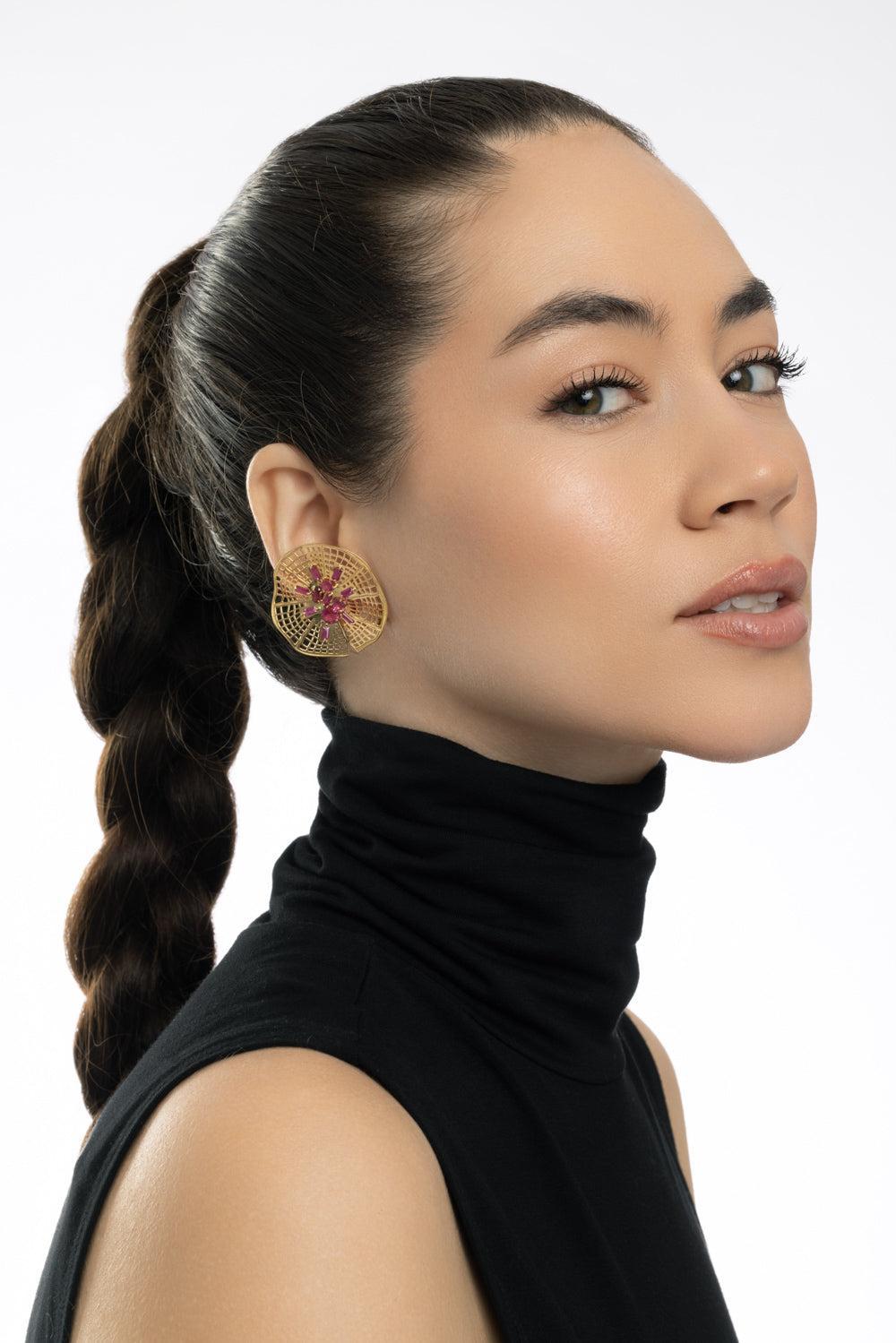 Pink Tourmaline Secret Garden Vitoria Earrings-YELLOW GOLD-JEWELRYFINE JEWELEARRING-CAROL KAUFFMANN