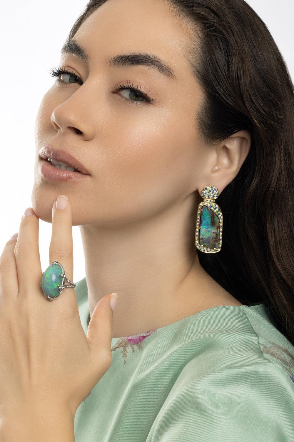 Opal G-One Mermaid Earrings-YELLOW GOLD-JEWELRYFINE JEWELEARRING-GOSHWARA