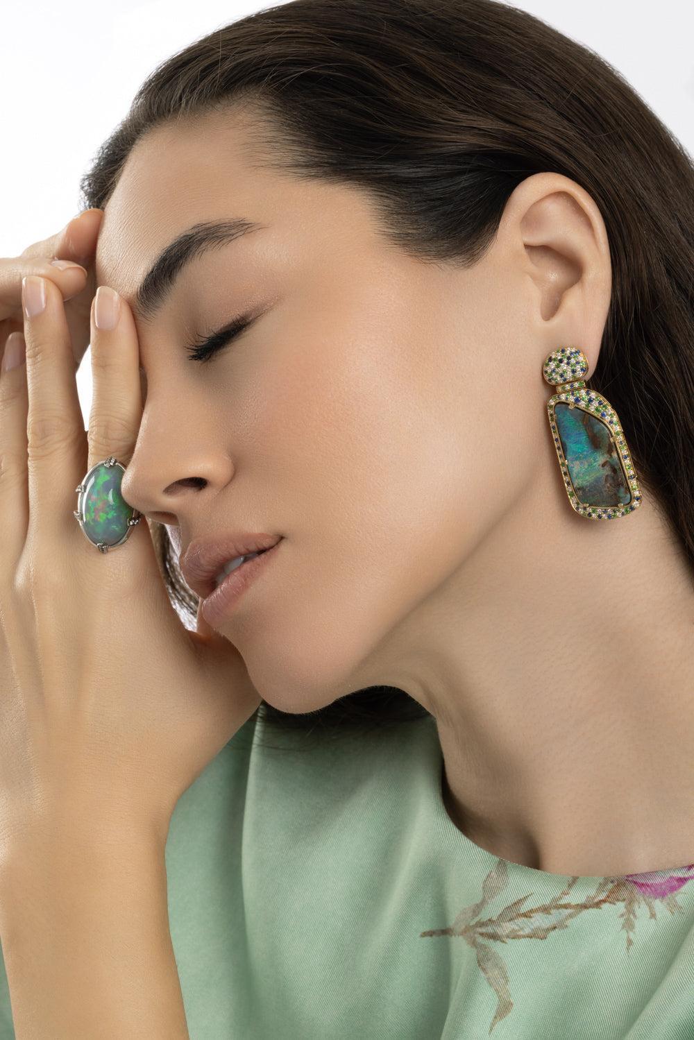 Opal G-One Mermaid Earrings-YELLOW GOLD-JEWELRYFINE JEWELEARRING-GOSHWARA