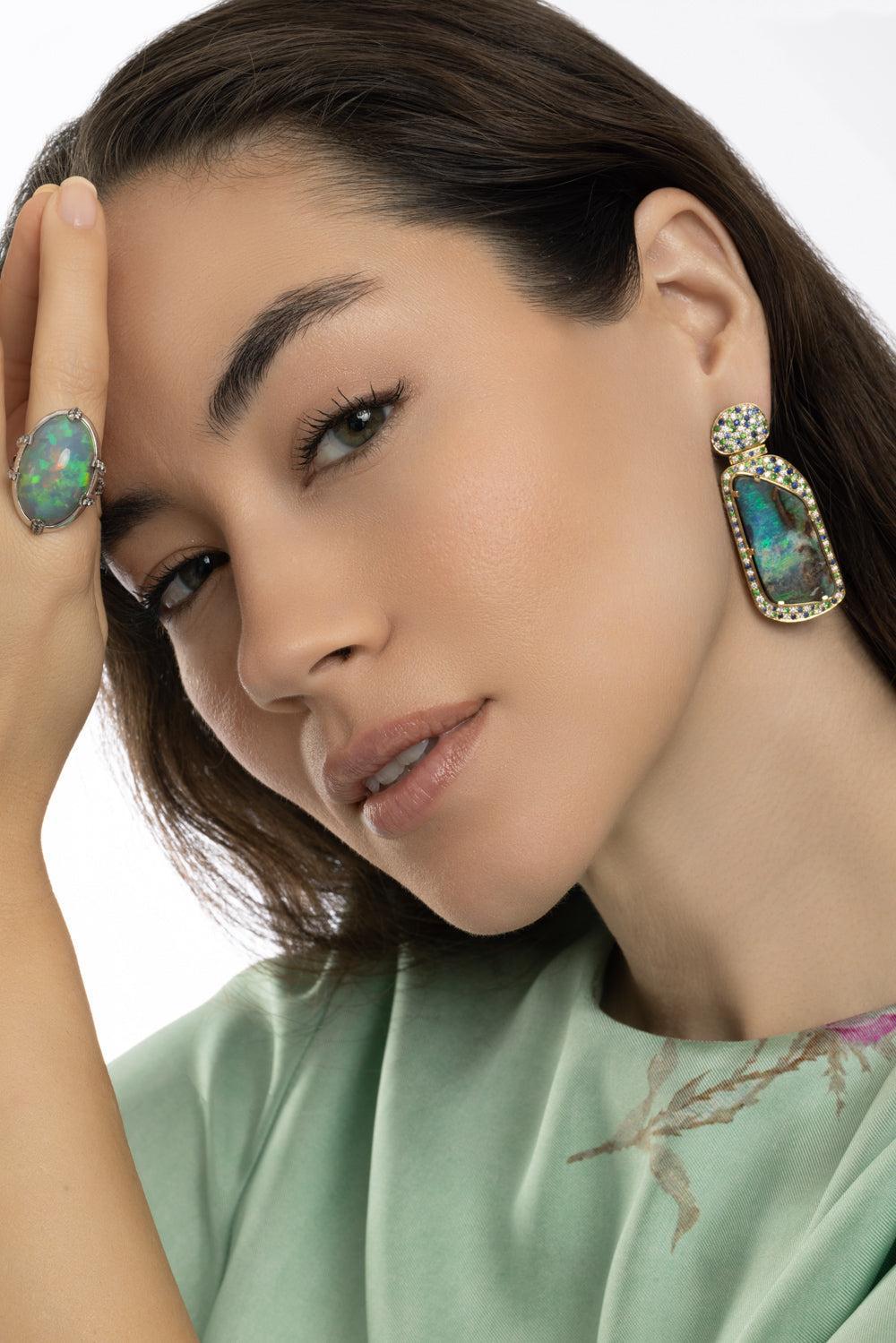 Opal G-One Mermaid Earrings-YELLOW GOLD-JEWELRYFINE JEWELEARRING-GOSHWARA