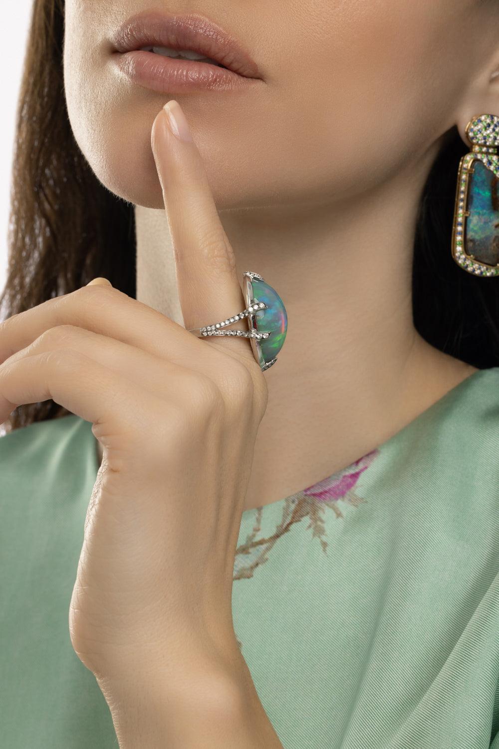 Black Opal G-One Big Ring-RHODIUM-6.75-JEWELRYFINE JEWELRING-GOSHWARA