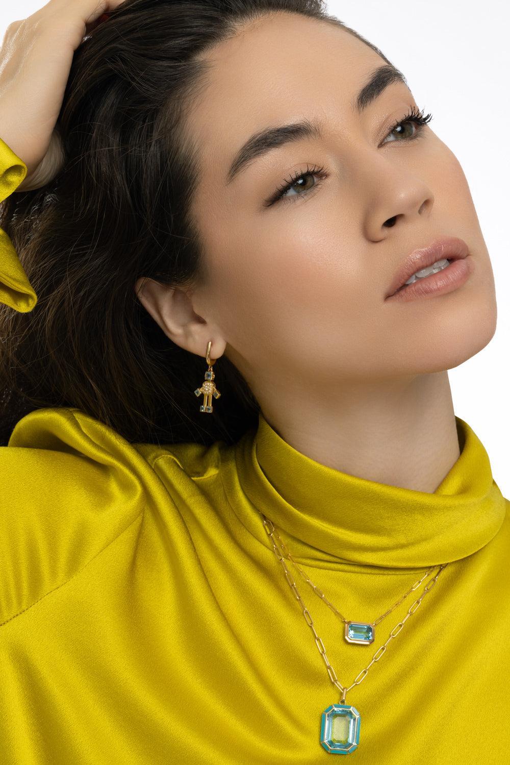 Aquamarine Van Robot Earrings-YELLOW GOLD-JEWELRYFINE JEWELEARRING-VAN