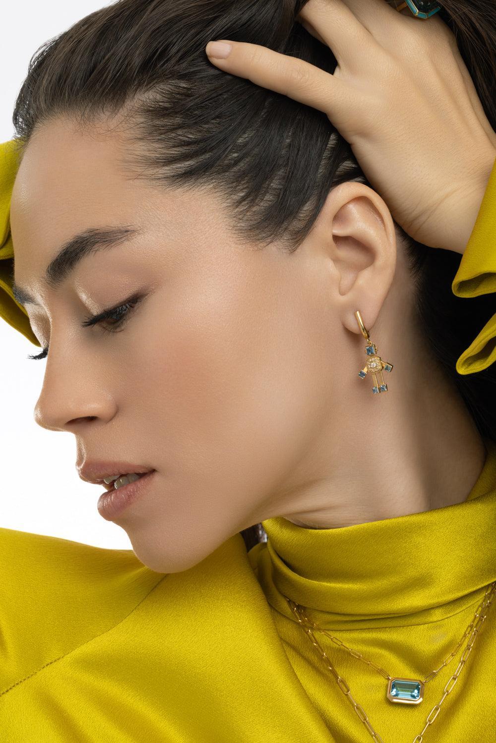 Aquamarine Van Robot Earrings-YELLOW GOLD-JEWELRYFINE JEWELEARRING-VAN