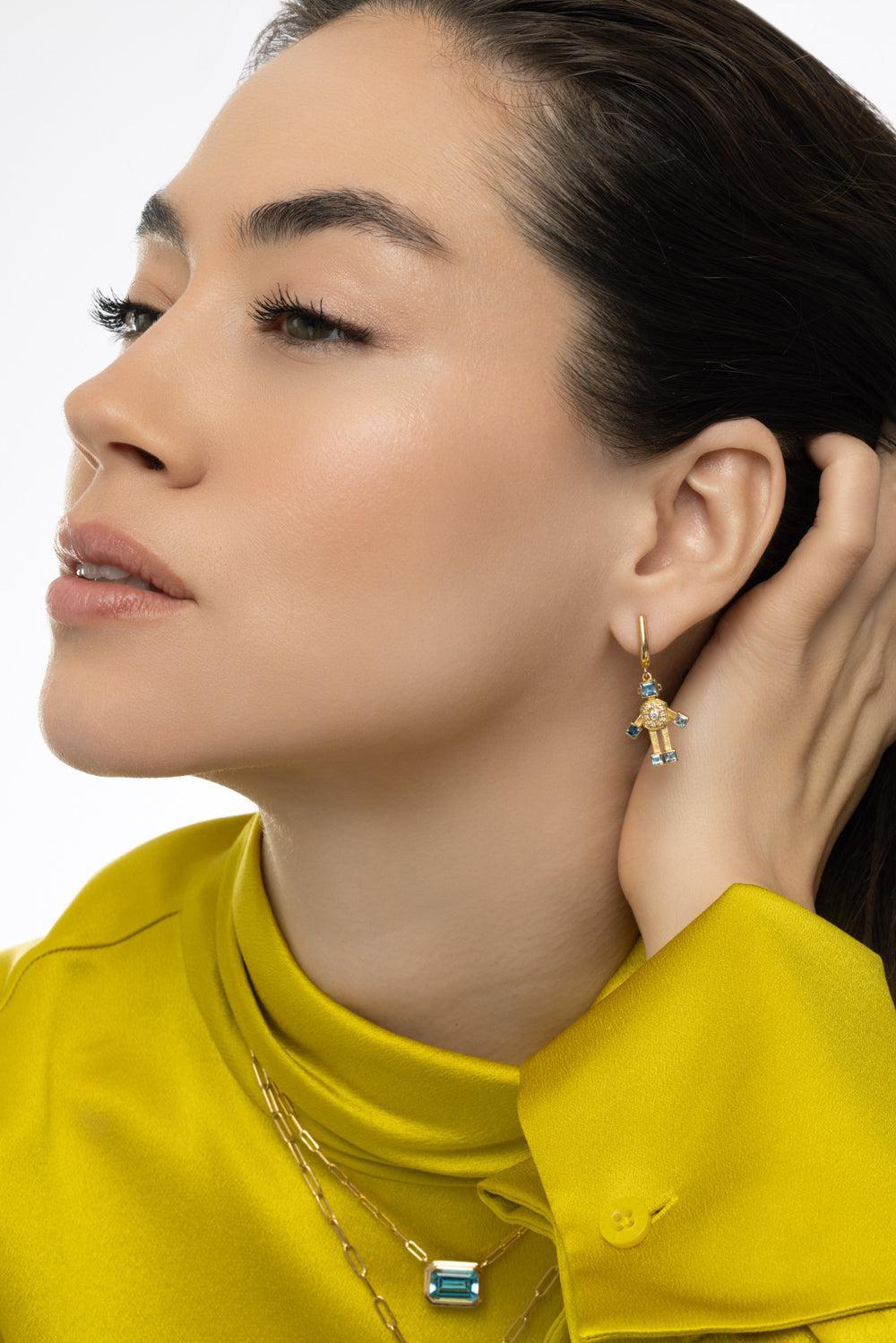 Aquamarine Van Robot Earrings-YELLOW GOLD-JEWELRYFINE JEWELEARRING-VAN