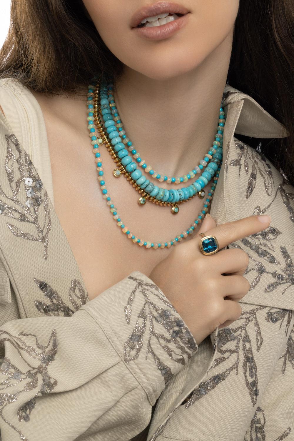 Knife Edge Paraiba Opal Link Necklace-YELLOW GOLD-16-JEWELRYFINE JEWELNECKLACE O-HARWELL GODFREY