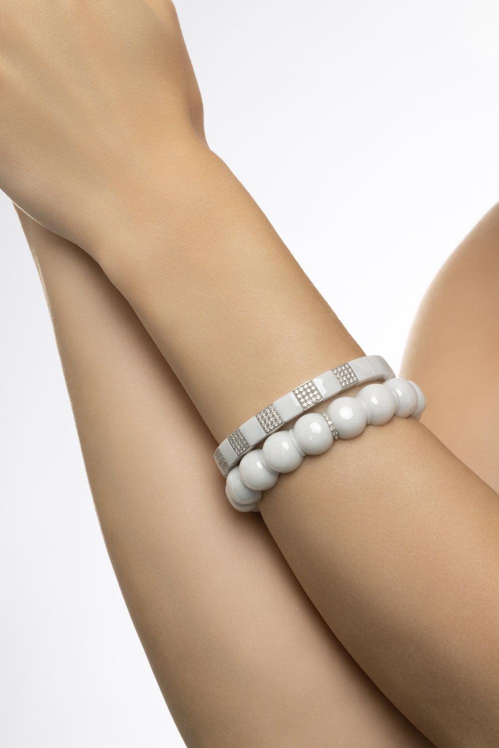 Five Diamond White Scacco Stretch Bracelet-WHITE GOLD-JEWELRYFINE JEWELBRACELET O-ROBERTO DEMEGLIO