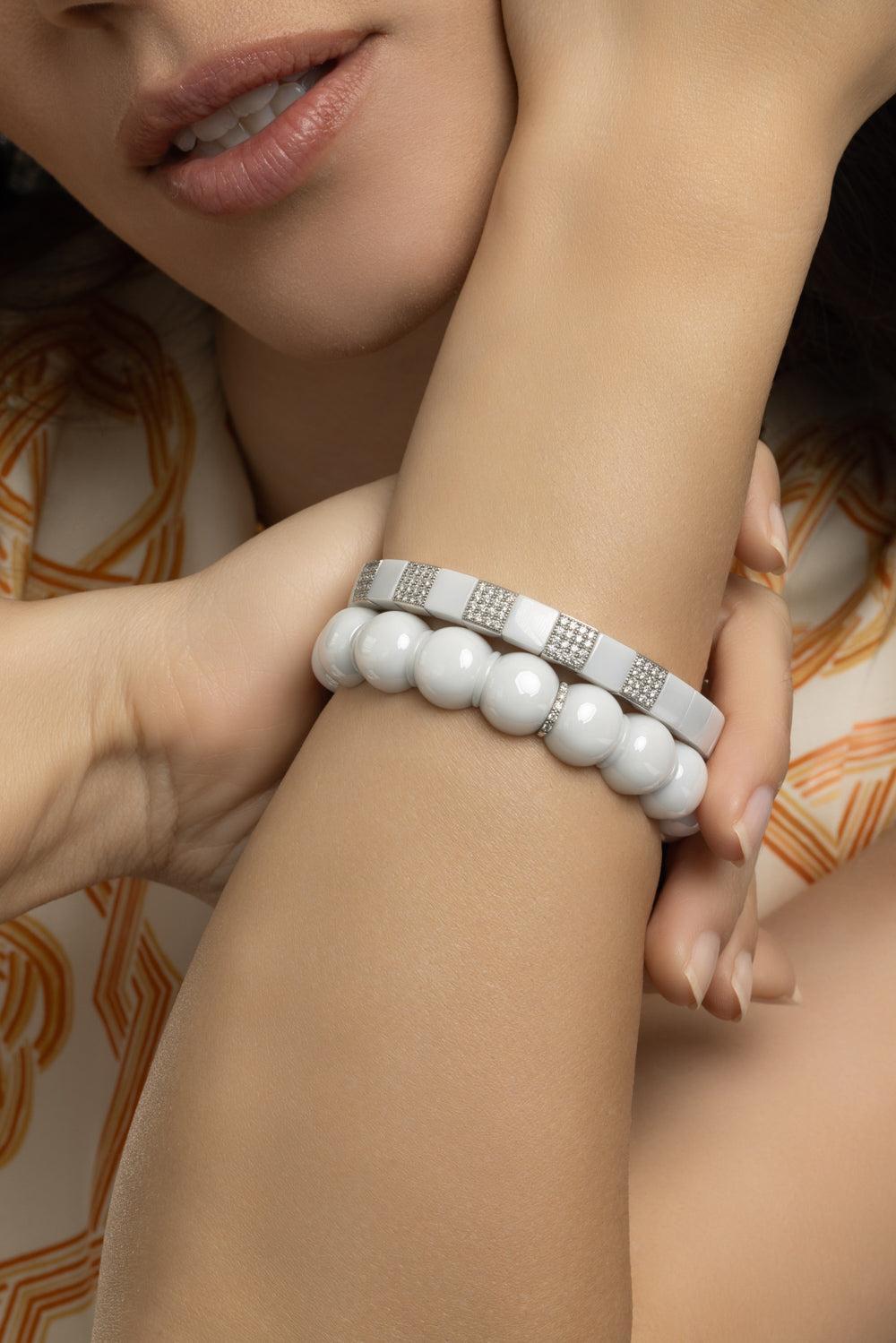 Five Diamond White Scacco Stretch Bracelet-WHITE GOLD-JEWELRYFINE JEWELBRACELET O-ROBERTO DEMEGLIO