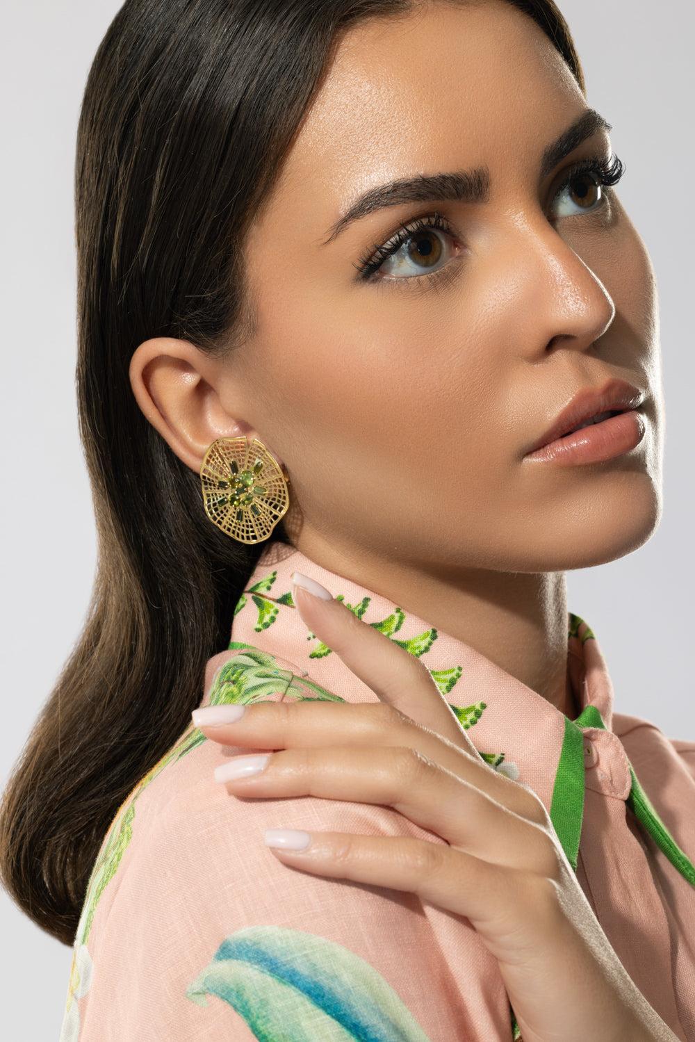 Green Tourmaline Secret Garden Vitoria Earrings-YELLOW GOLD-JEWELRYFINE JEWELEARRING-CAROL KAUFFMANN